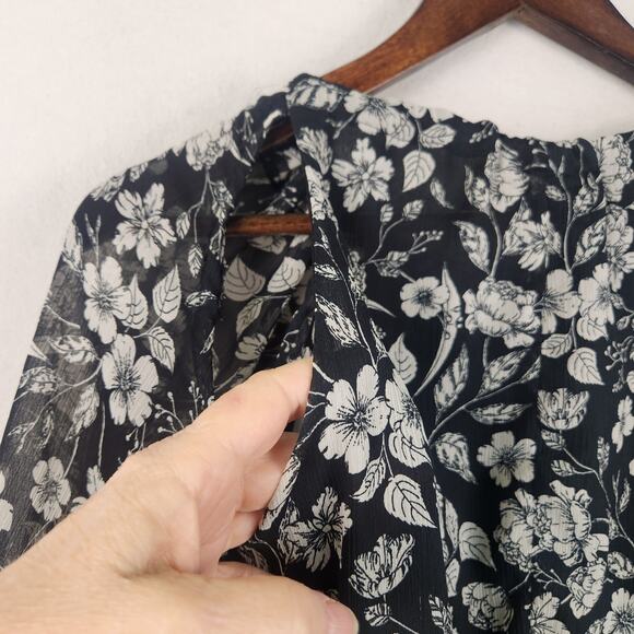 Topshop Dress Women’s Size 10 Black Floral Long Sleeve Mini Lined Sheer Boho EUC - Picture 11 of 16